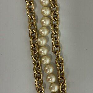 Vintage Monet Bracelet Gold Tone Chain Link Faux Pearl